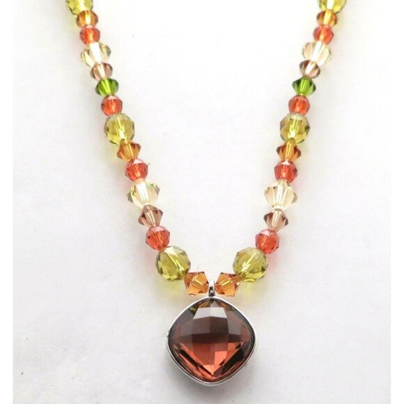 Swarovski Silver Tone Faceted Bi-cone Multi Color Beaded Pendant Necklace Signed - Picture 2 of 3